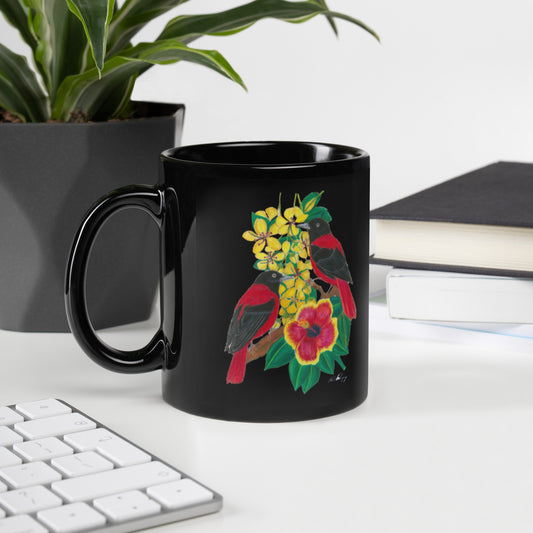 Bird Lover's Black Glossy Mug, Maroon Orioles, www.redrockartwork.com