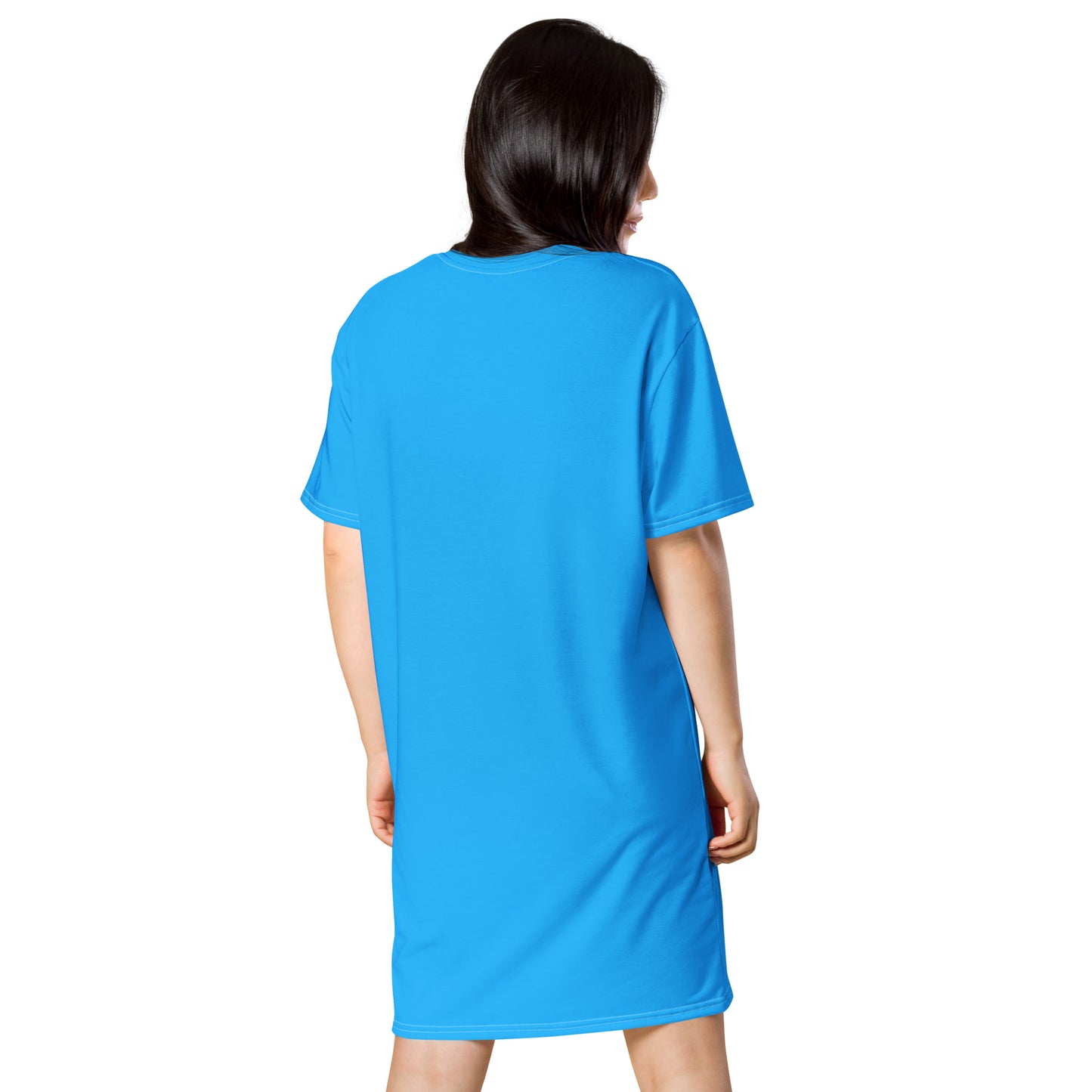 Wings of the Rainforest T-shirt dress, featured with deep sky blue background