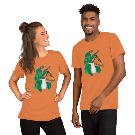 Songbirds of North America Unisex t-shirt featuring Baltimore Oriole.